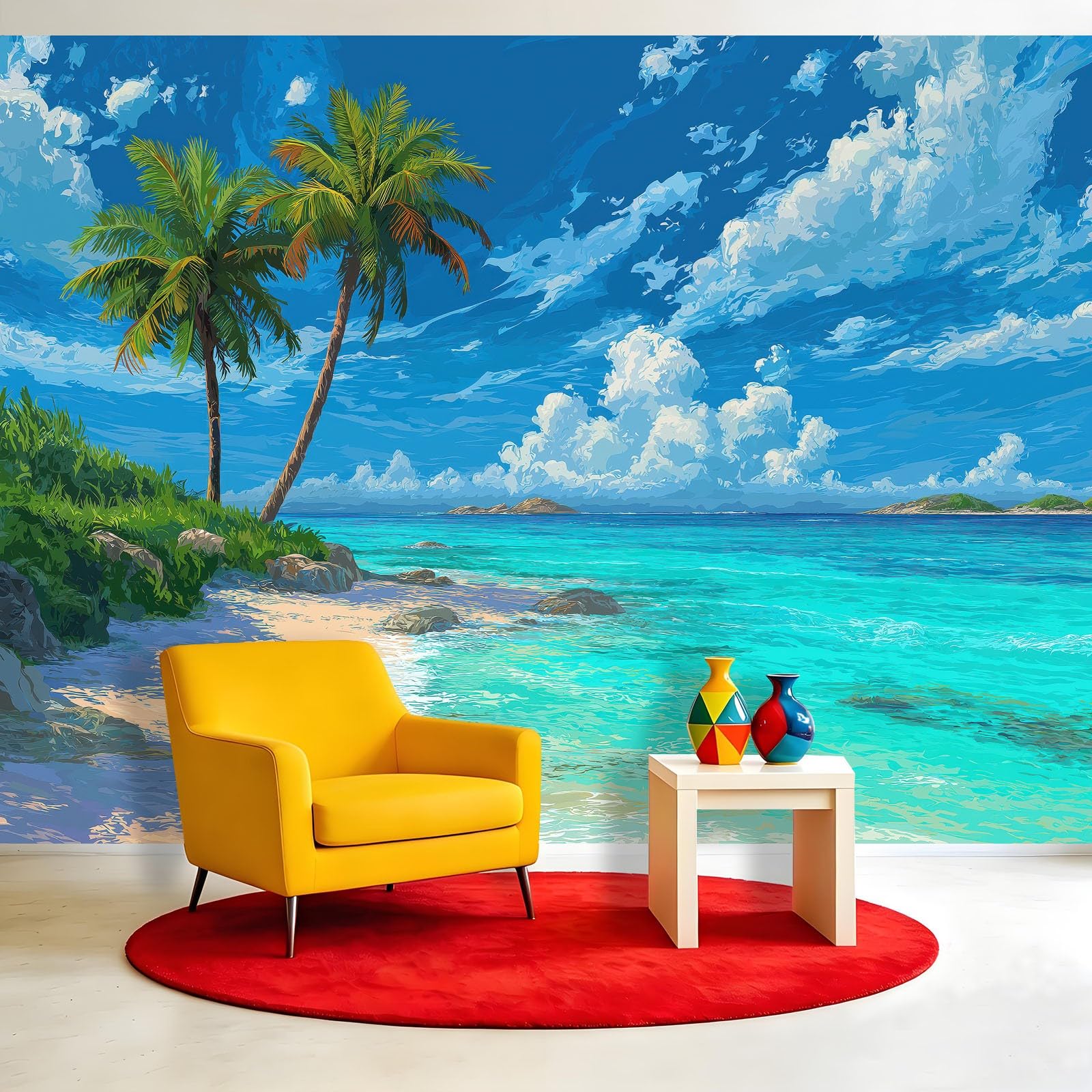 Générique Naturalny krajobraz Panoramiczna tapeta, tropikalna plaża palmy fresk ścienny z włókniny 400 x 280 cm - dekoracyjna fototapeta ścienna do salonu pokój dziecięcy restauracja kuchnia