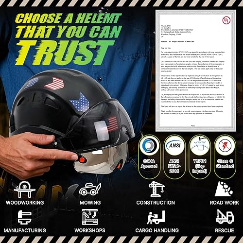 Miniatura 8 de Cascos De Construccion - Casco de construcción con visera doble aprobado por la OSHA - Casco duro ventilado con visera transparente y tintada, casco