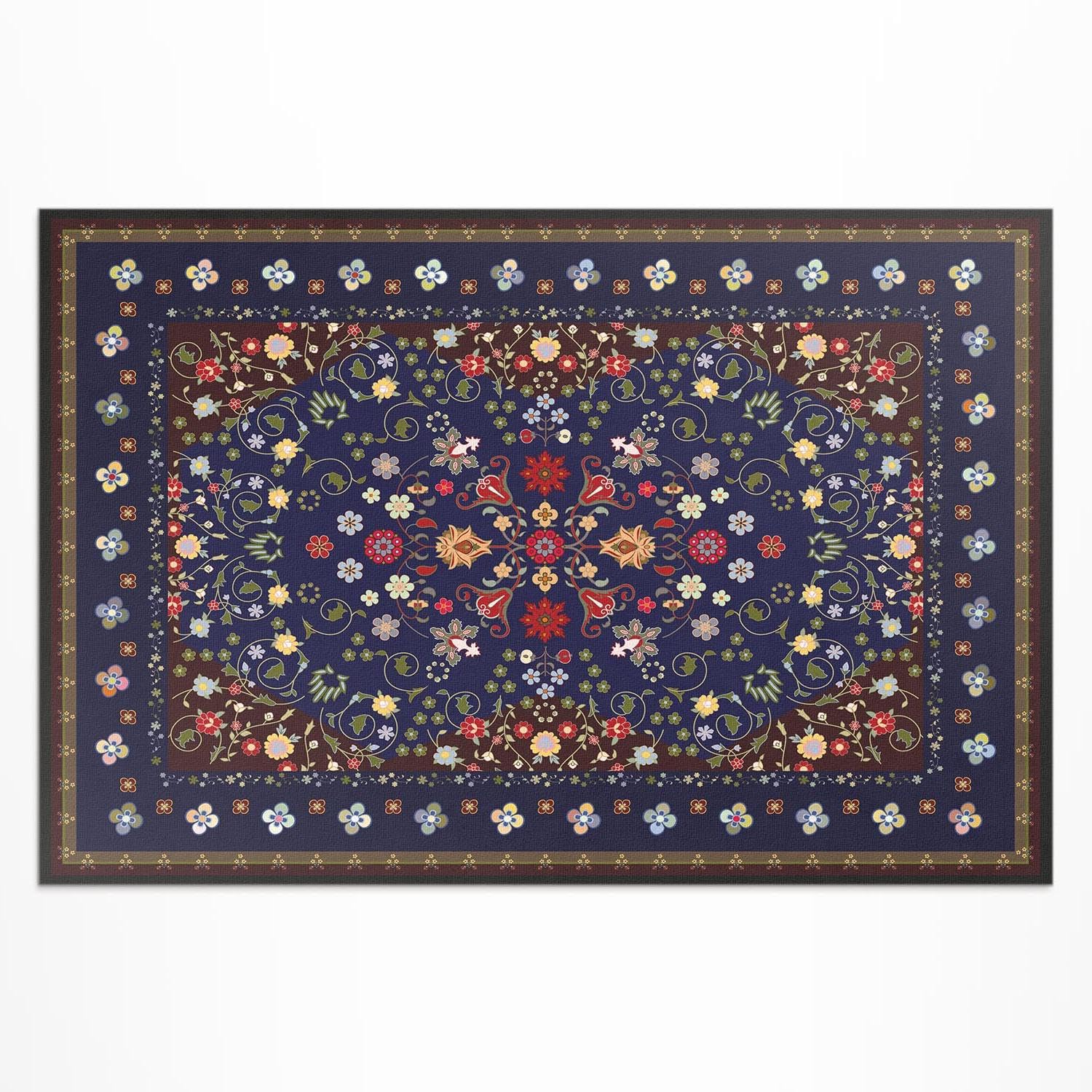 Tapis d'extérieur 150x225 cm en PVC à motif fleurs pour balcon