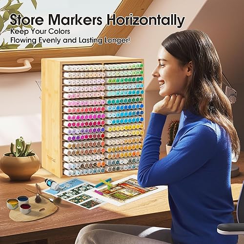 Miniatura 5 de Marker Organizer for 288 Markers,Bamboo Wooden Desk Storage Organizer Rack,Markers Pens Pencils Art Brushes Storage Holder for Home Classroom Office