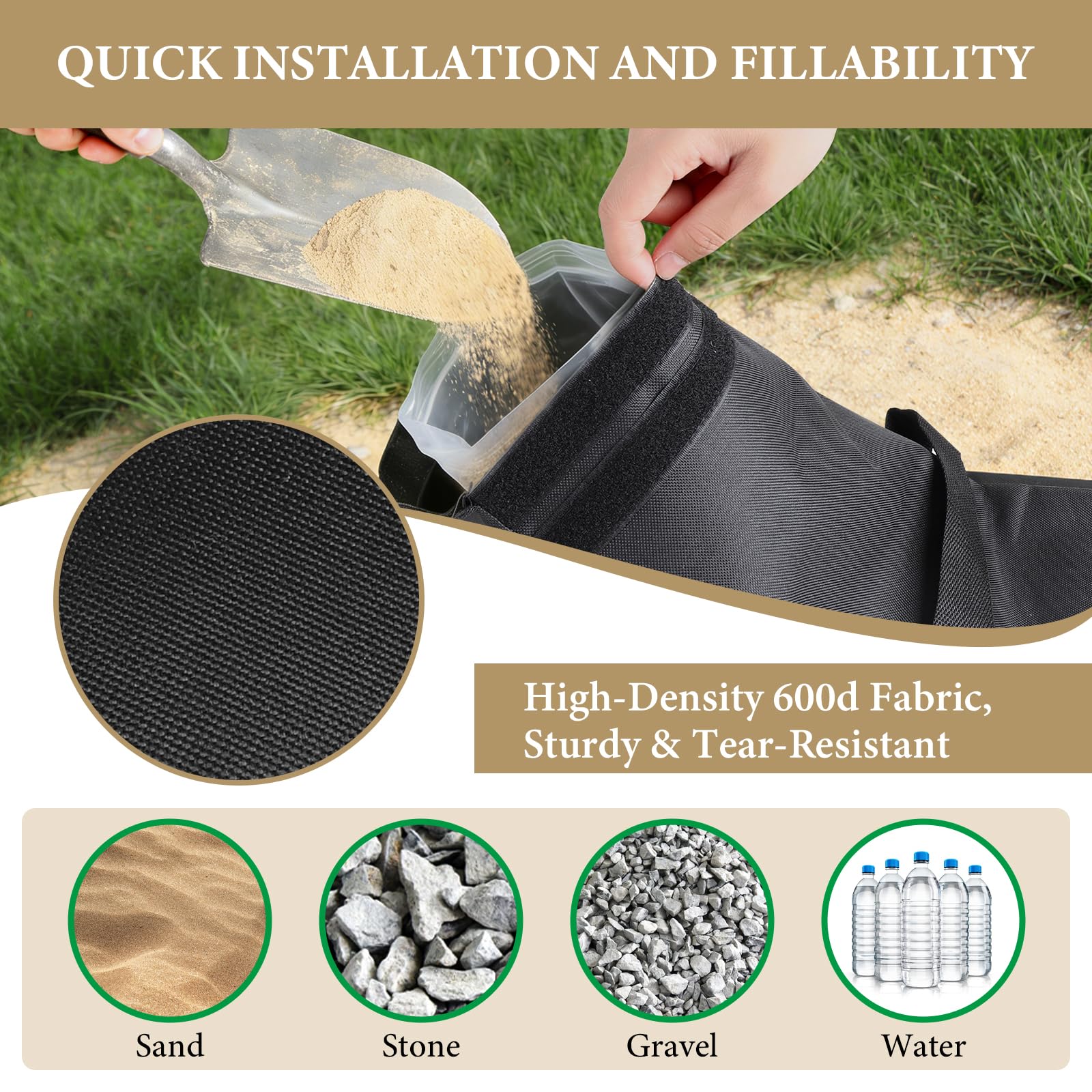 EXLECO 4pcs Sand Befüllbare Bodengewichte je 22 kg, Sandsack Gewichte für Sonnenschirm Beschwerer Gewölbte Beschwerungssäcke für Outdoor Sandsäcke zum Beschweren Gewichtssack für Terrasse Garten