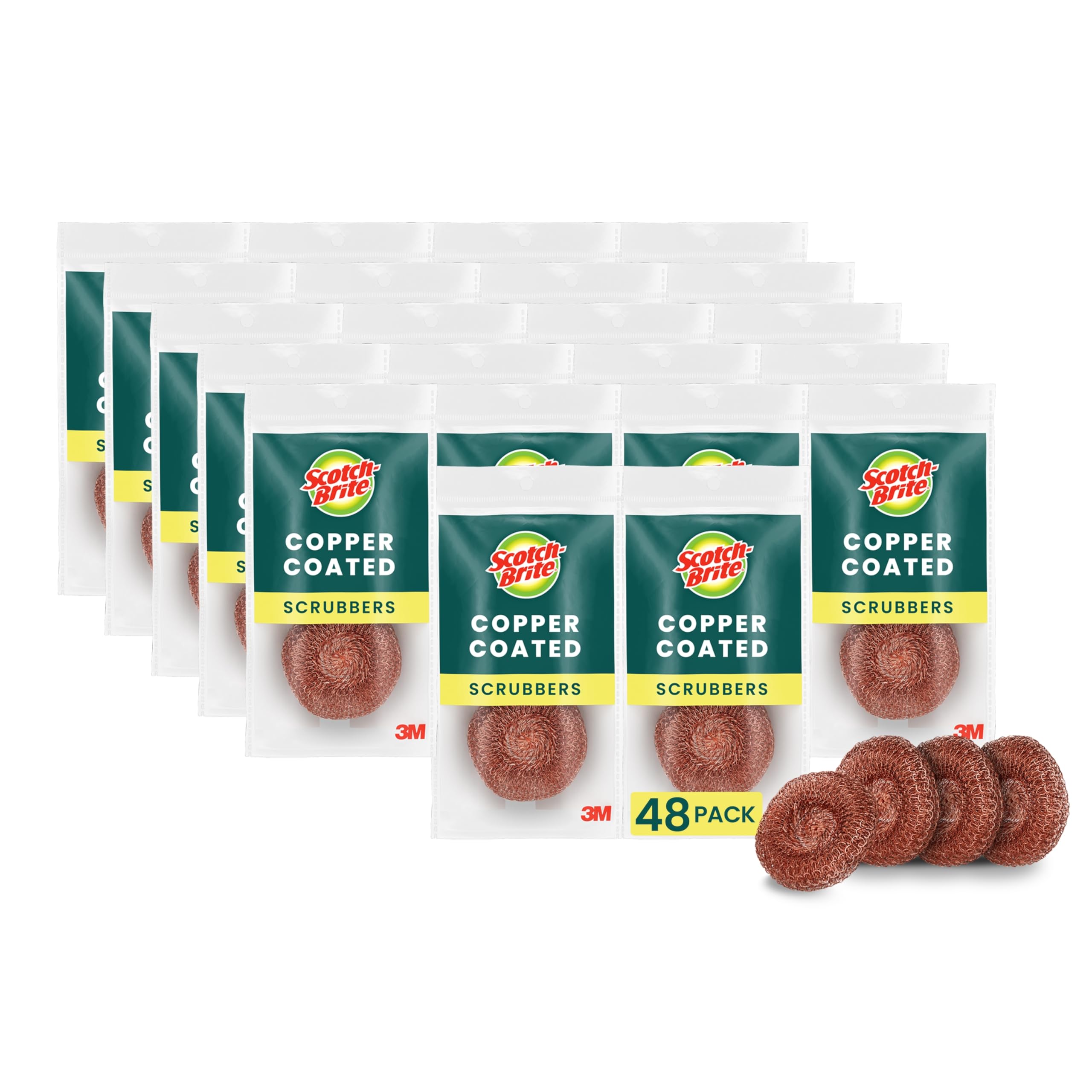 3M Scotch-Brite Copper Coated Scrubbing Scour Pads, 48 Scouring Scrubber Pads