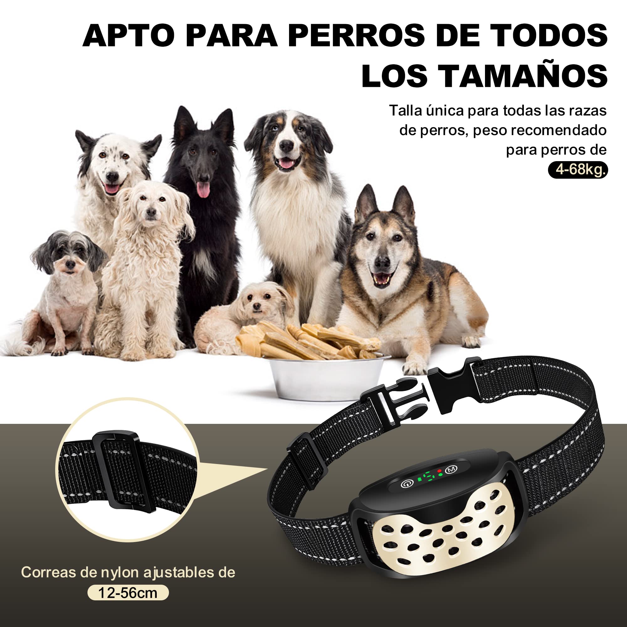 Collar Antiladridos, Collar Antiladridos para Perro Recargable Collar Vibración Perros, Impermeable IP67 para Cachorros y Perros Adultos - Eficaz y Cómodo-Oro