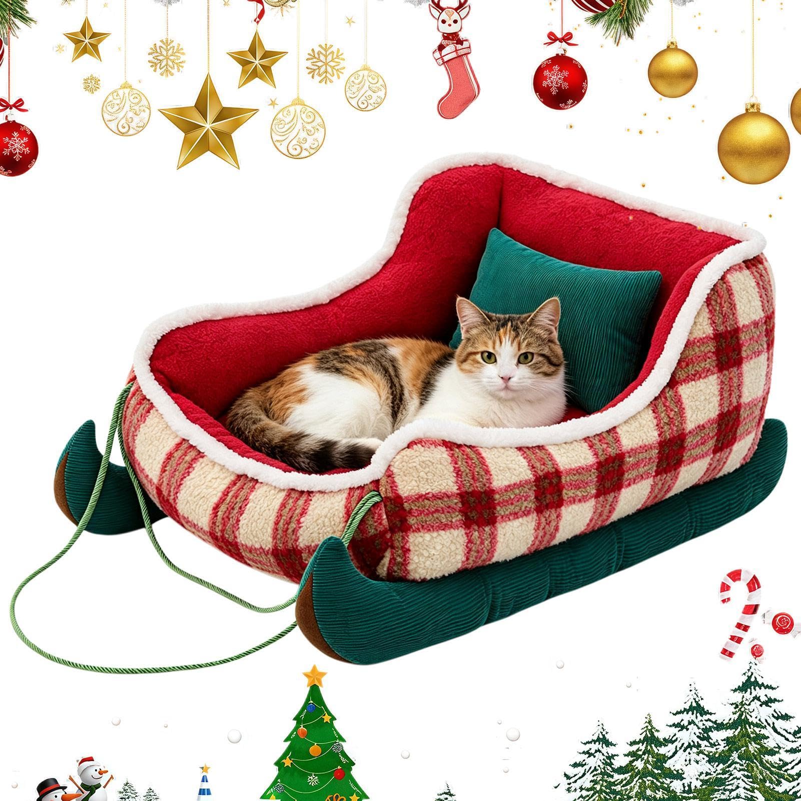 Cama navideña para perros y gatos, sofá de felpa para