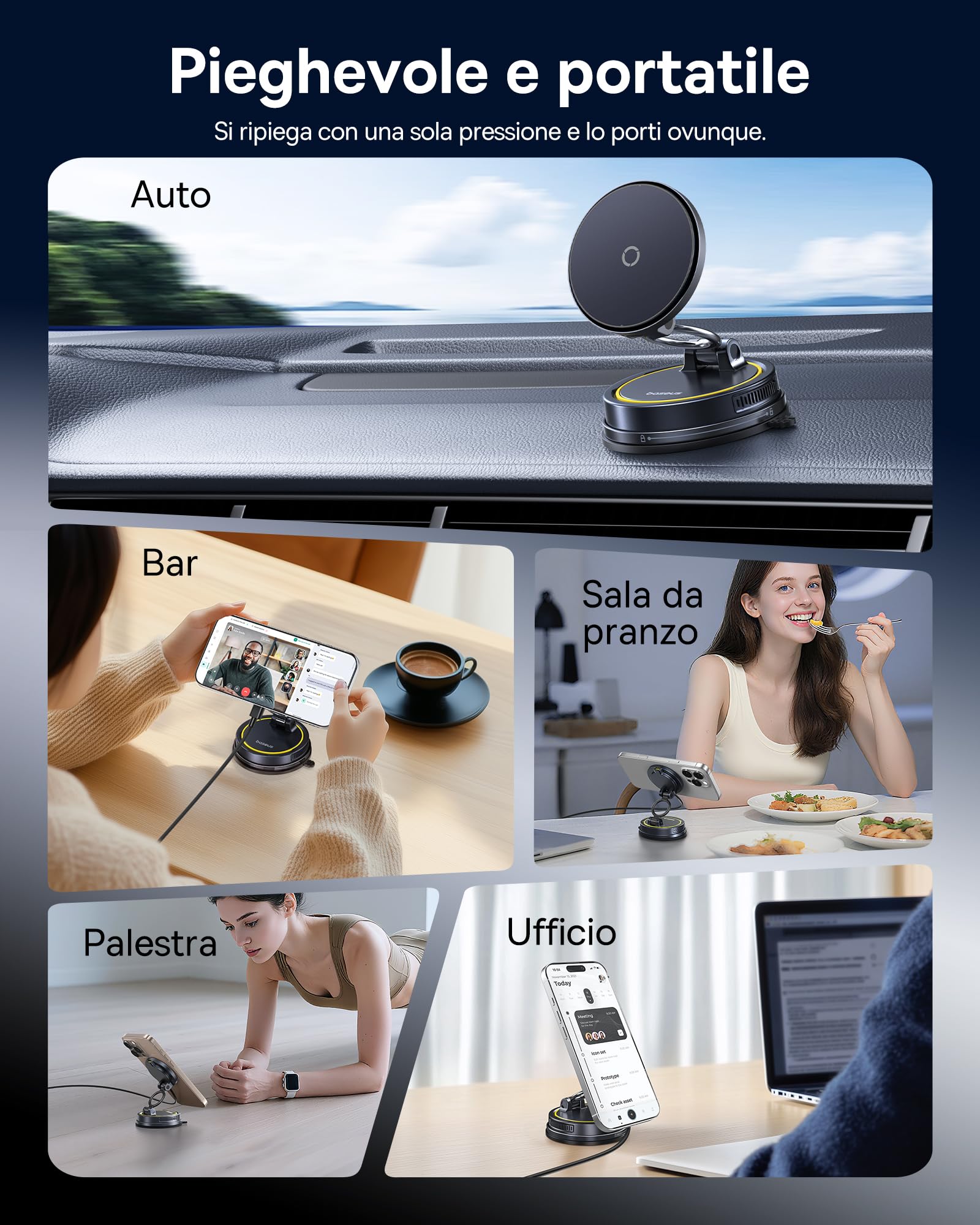 Baseus VC2 Flex Pro 15W Caricatore Wireless Auto Magsafe, Caricabatterie Wireless Magnetico, Supporto Telefono Auto Carica Rapida per iPhone 17 16 15 14 13 Pro Max