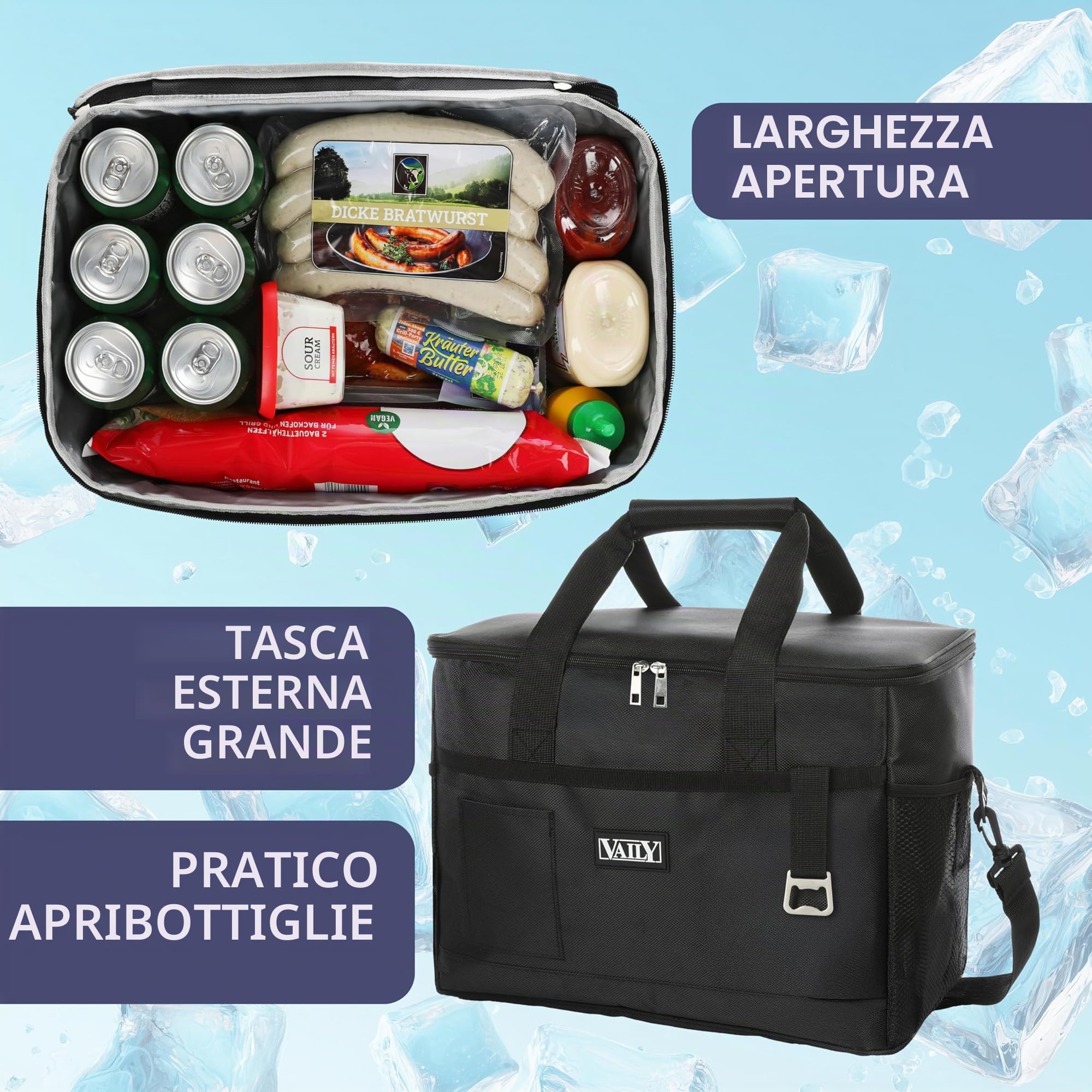 Vaily Borsa termica pieghevole 30 l per auto spiaggia viaggio frigo pranzo picnic campeggio