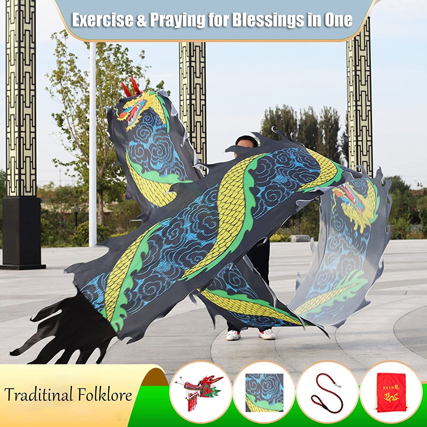 Fitness-Drachen-Streamer, Outdoor-Fitness-Drachentanz, Seiden-Streamer zum Üben, 3D-Farbiger Drachen-Seide-Flowy Spinning & Shaking Poi Outdoor Park