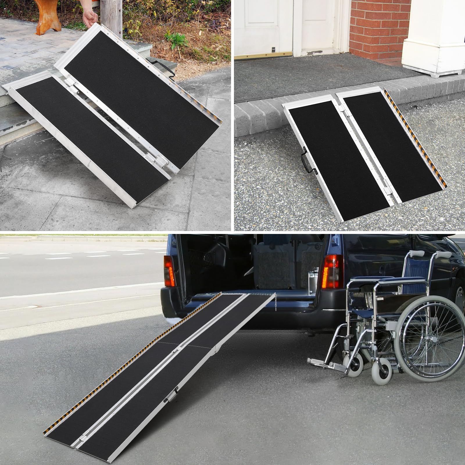 Rampa De Aluminio Resistente para Silla De Ruedas con Asa: Antideslizante, Portátil y Plegable para El Umbral De La Casa, Escalones, Puertas, Scooters y Bordillos. Capacidad De 362 kg.