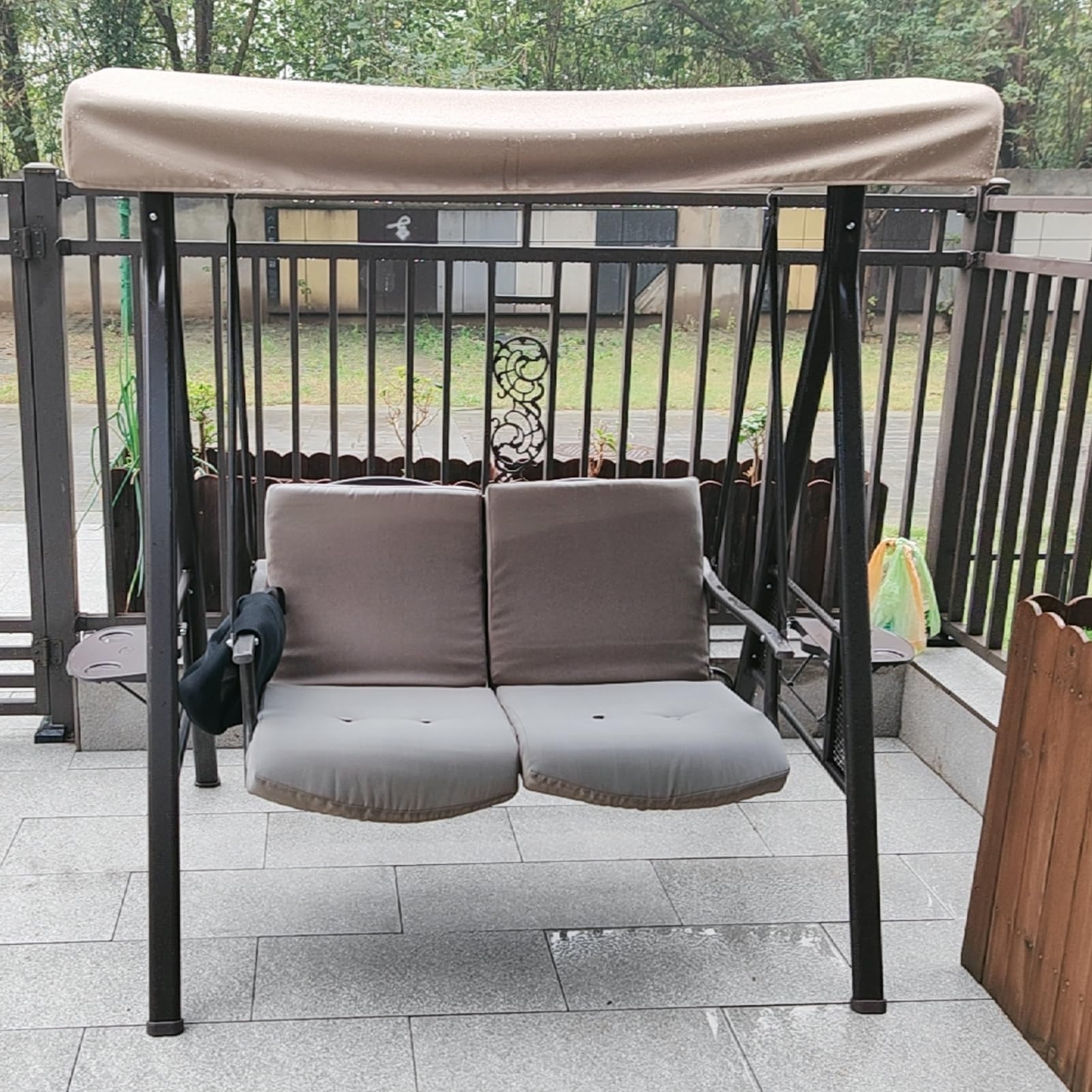 Toldo de repuesto para columpio de exterior, tela de poliéster impermeable para banco de 23 plazas, color azul, 192 x 124 cm, perfecta para patio, porche, duradera y elegante