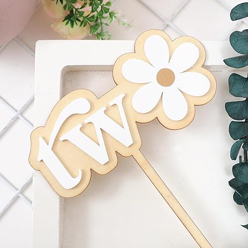 Miniatura 7 de Decoración de madera para pastel de margaritas para 2 cumpleaños, decoración de pastel de segundo cumpleaños, margarita bohemia retro Groovy,
