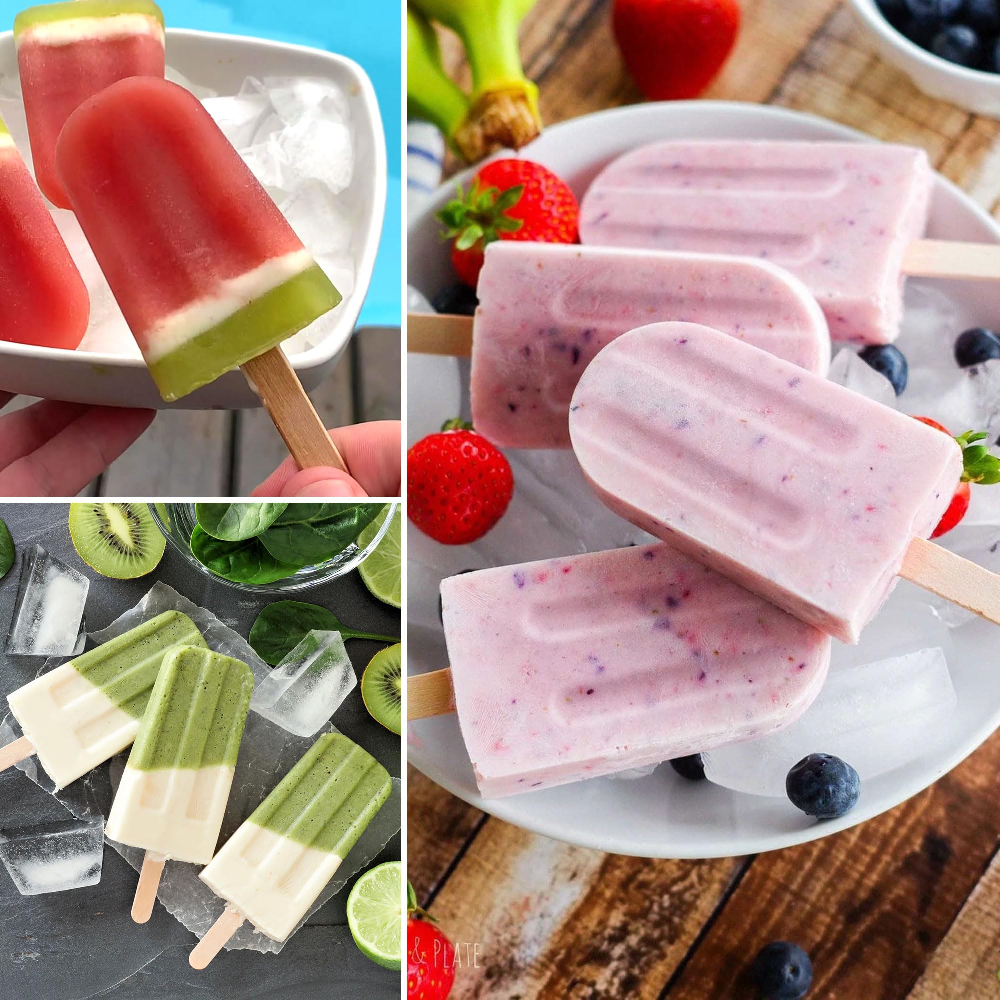 Eis Lolly Formen, 10 Hohlraum Popsicle Form mit 50 Stück Holzstäbchen, Silikon Ice Pop BPA freie Eis Formen & Kinder Sommer DIY Heimküche Werkzeuge (Grün)