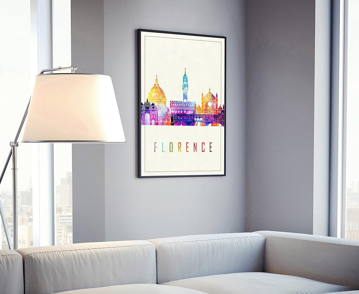Modern Illustration World Cities Poster, Florence Landmarks Watercolor Poster, Italy Florence Poster, Florence Cityscape Art Poster Print - 12 * 18 Inches