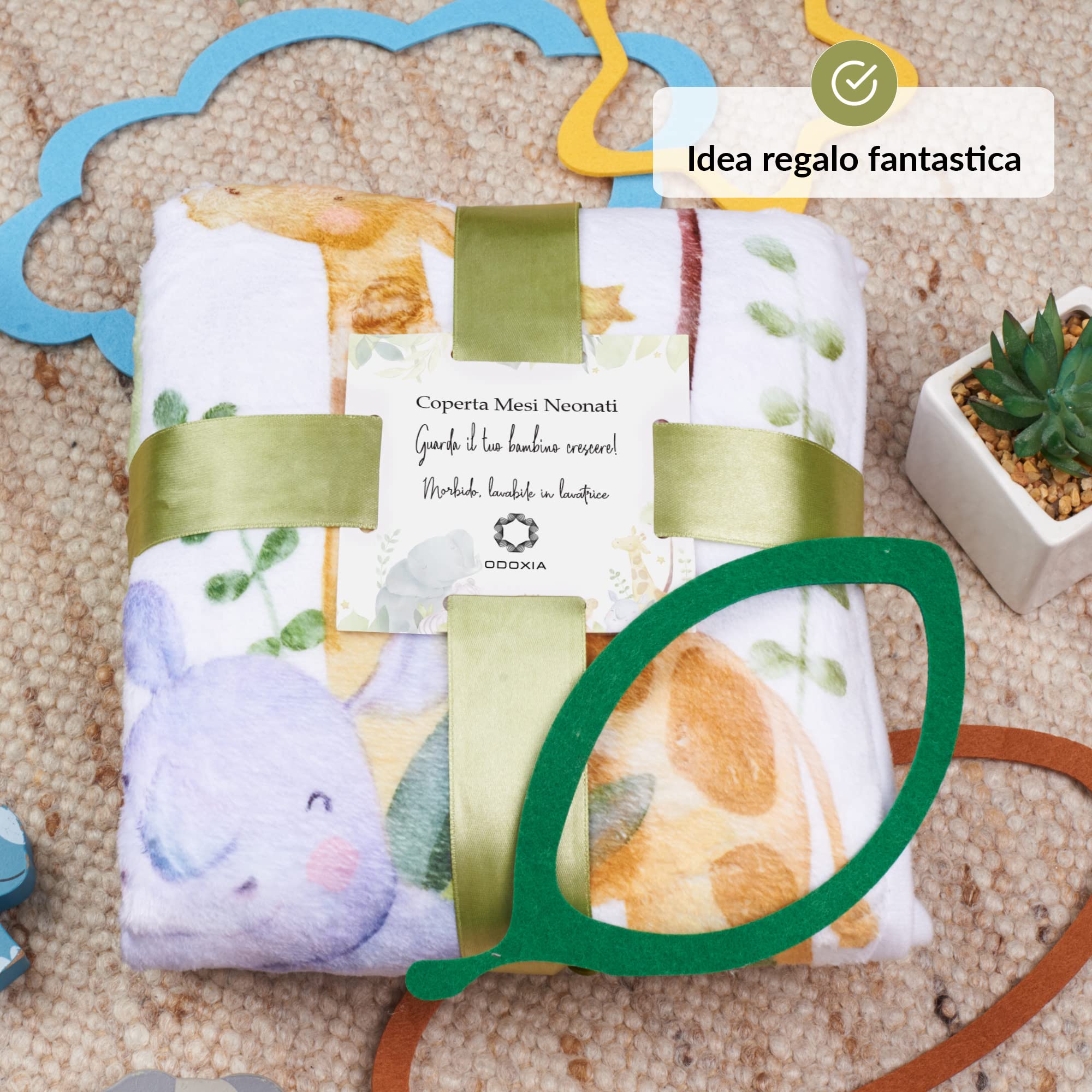 ODOXIA Coperta, Tappeto Mesi Neonato In Italiano | Unisex | Tema Safari | Regalo Baby Shower Personalizzato Per Neomamme | Incluse Cornici