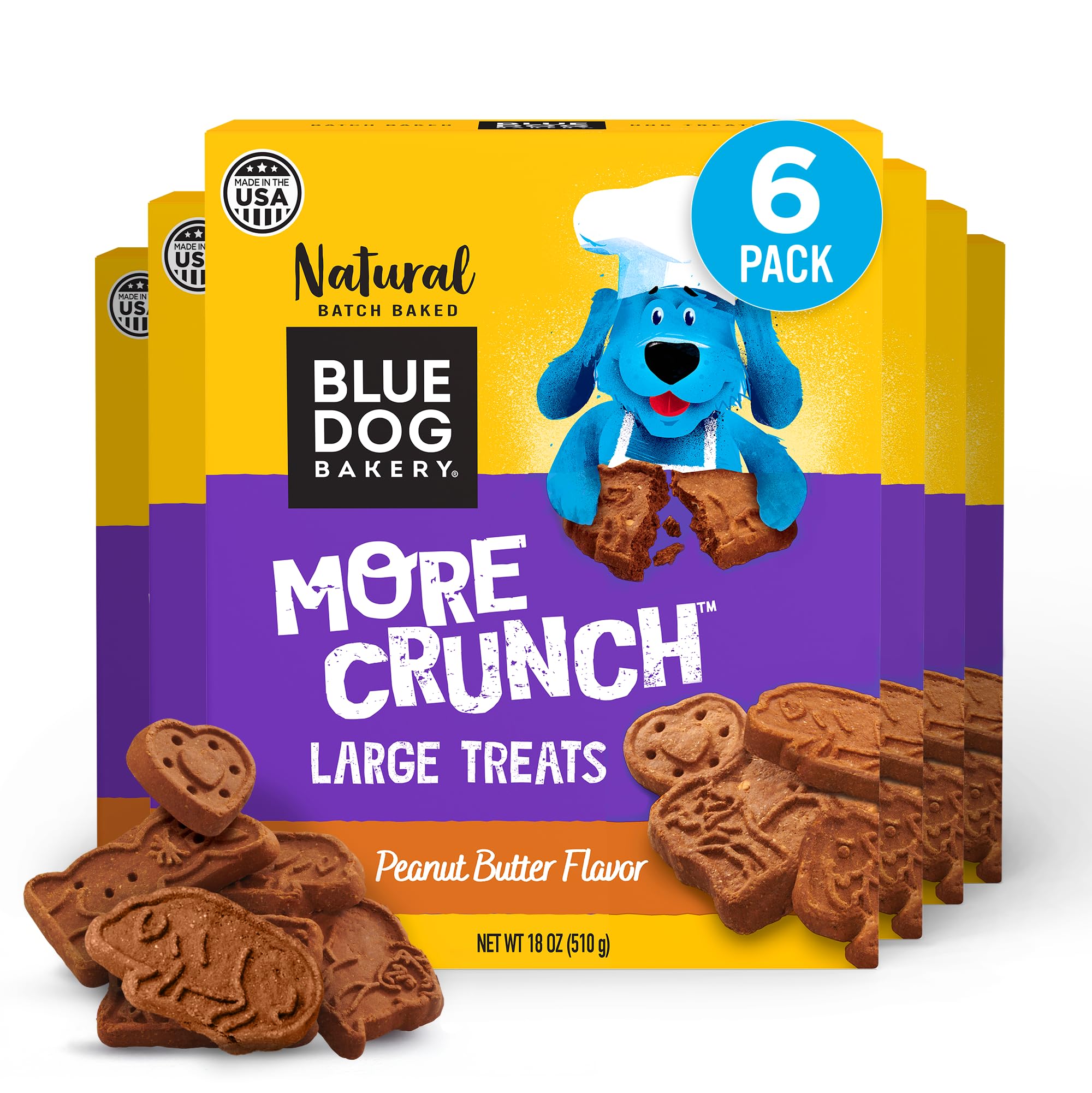 - Blue Dog Bakery More Crunch Biscuits | Large, Crunchy Peanut Butter Flavor Treat | Natural Healthy Dog Treats - 18 oz (Pack of 6)