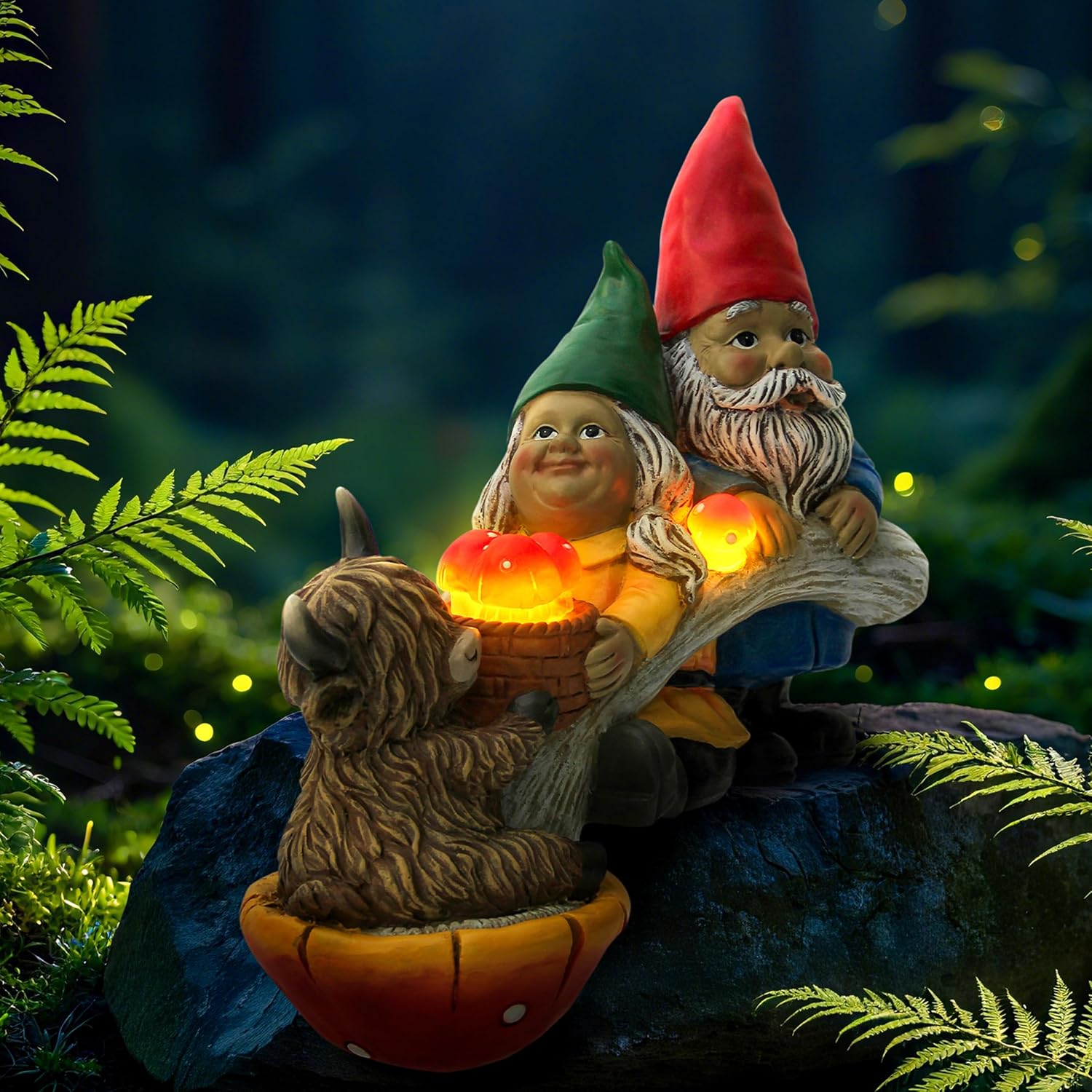 Garden Gnomes and Highland Cow Statue with Mushroom Solar Light, Couple Gnome Figurine for Outdoor Patio Lawn Porch Yard Edge Shelf Sitter Decoration, Garden Knome Holiday Indoor Decor, Love Gift - Image 8