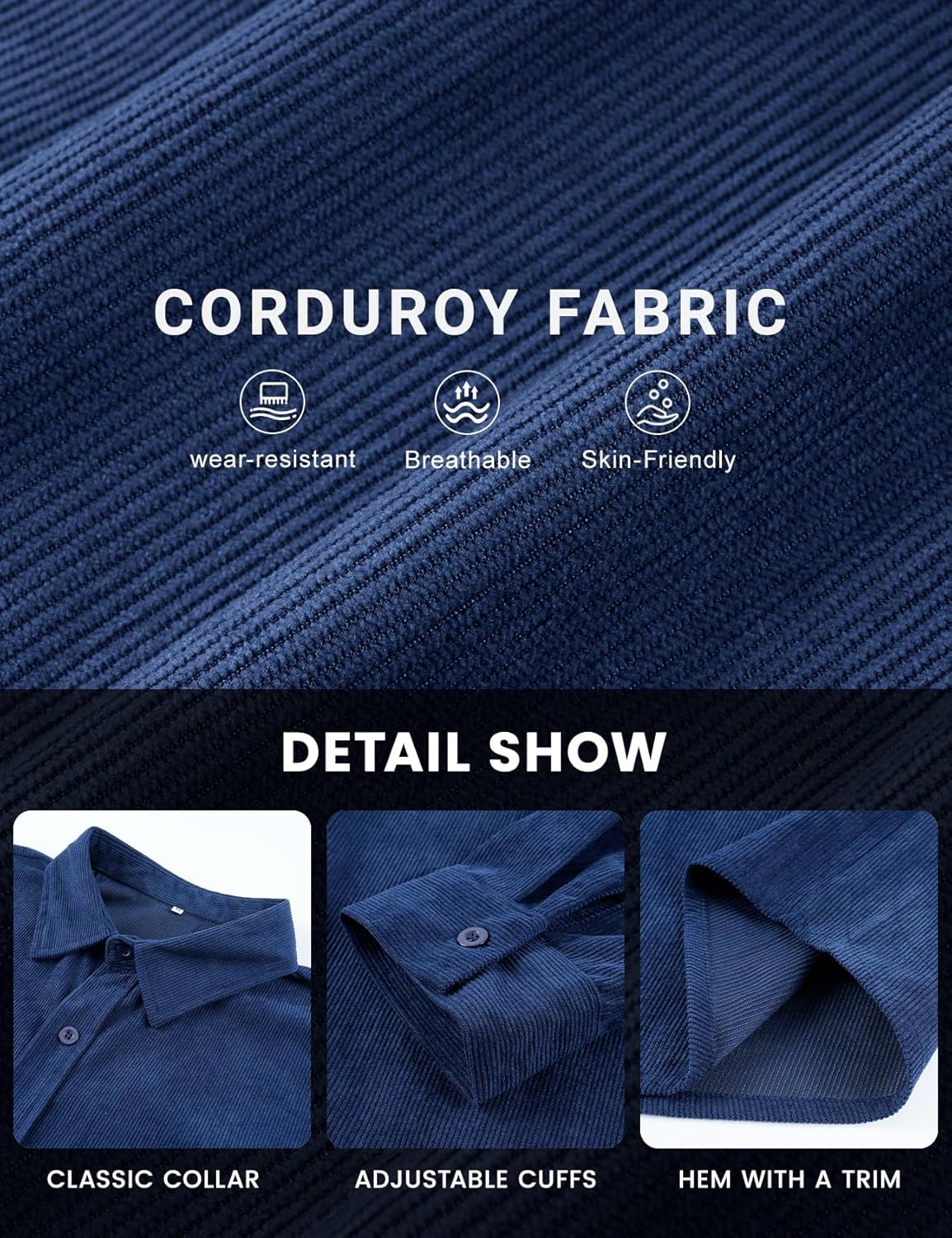 Eisctnd Men's Corduroy Shirt Jacket - Button Down Long Sleeve Casual Streetwear Loose Fit Lightweight Shacket for Spring Fall