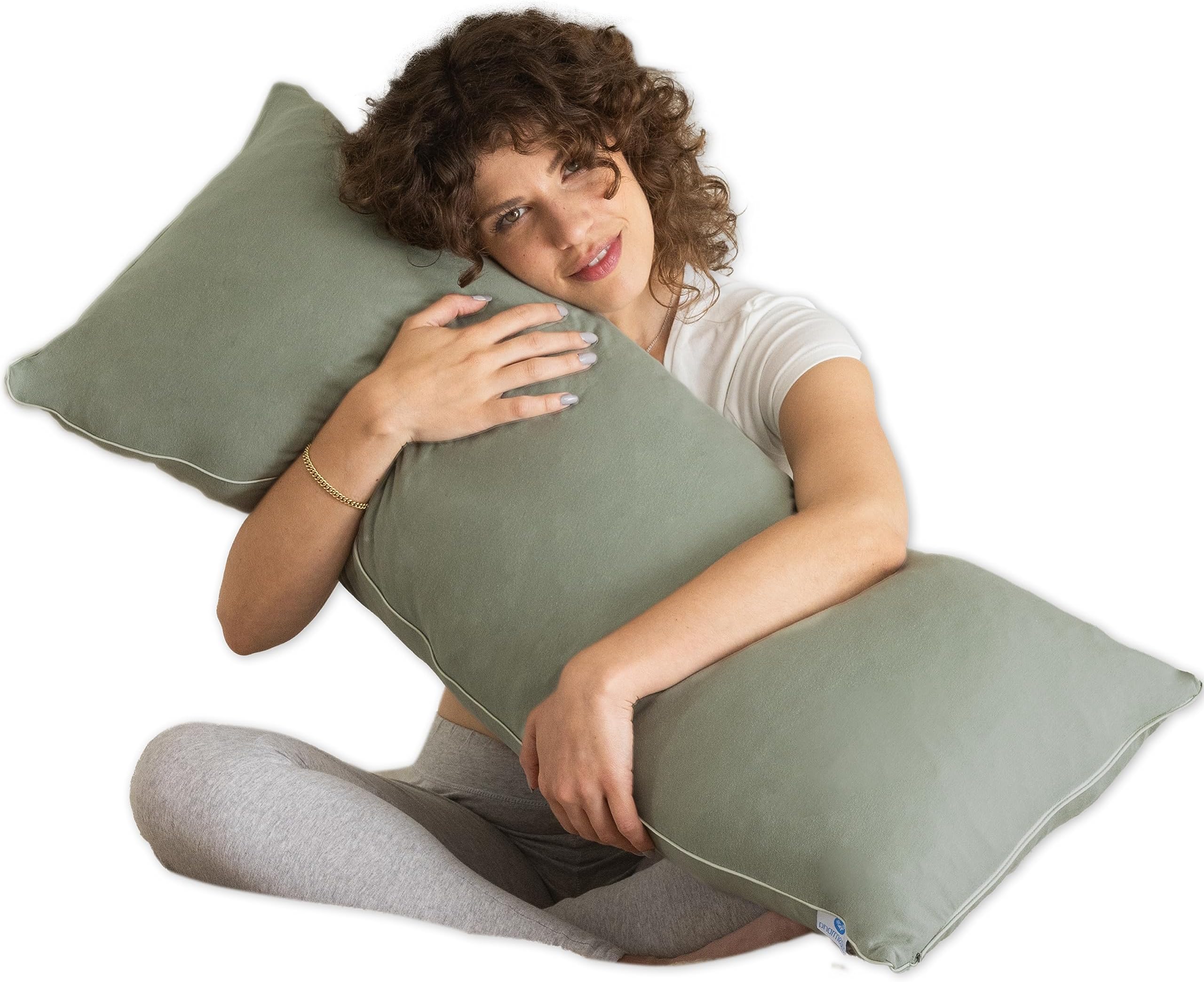 Pharmedoc Memory Foam Body Pillow - Pregnancy Pillows for Sleeping - Side Sleeper Pillow - Shredded Memory Foam Pillows - Maternity Pregnancy Must Haves - Sage with Piping