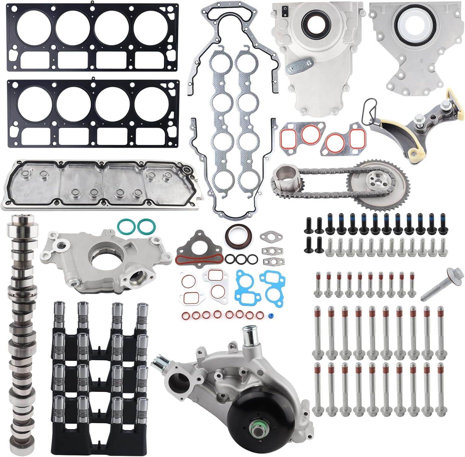 AFM DOD Lifters Camshaft Kit w/Timing Chain,Oil Pump,Water Pump,Head Gaskets & Bolts Fit 2005-2014 Chevrolet Silverado 1500 Suburban Tahoe Trailblazer GMC Sierra Yukon 5.3L