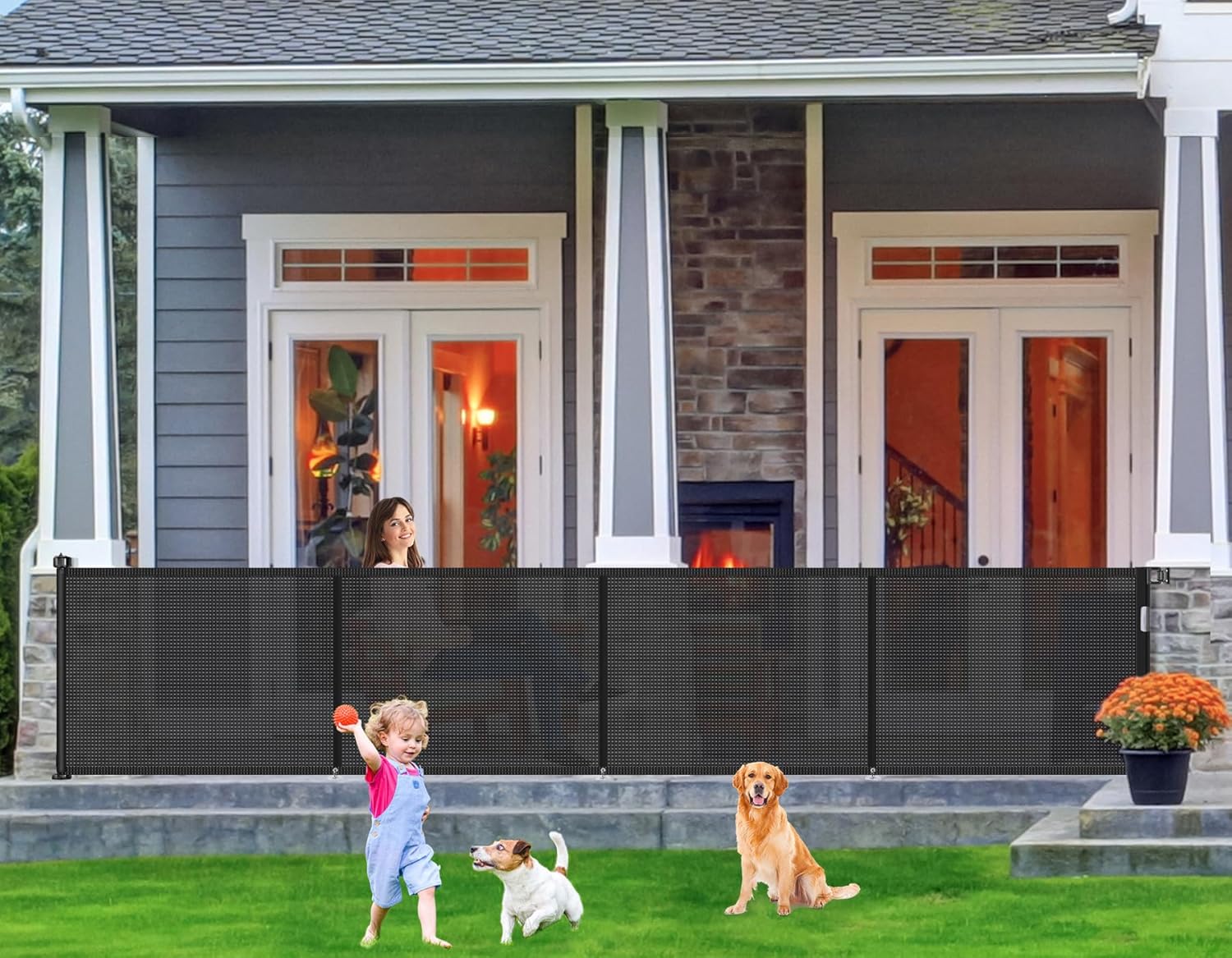 Upgrade 180 inch Retractable Baby Gates, EZIGO Extra Wide Baby Gate for Large Opening Extra Long Mesh Gate for Kids or Pet Dog Gate Child Safety Gate for Stairs Hallways Doorway Indoor Outdoor, Black Black 41'' X 180''