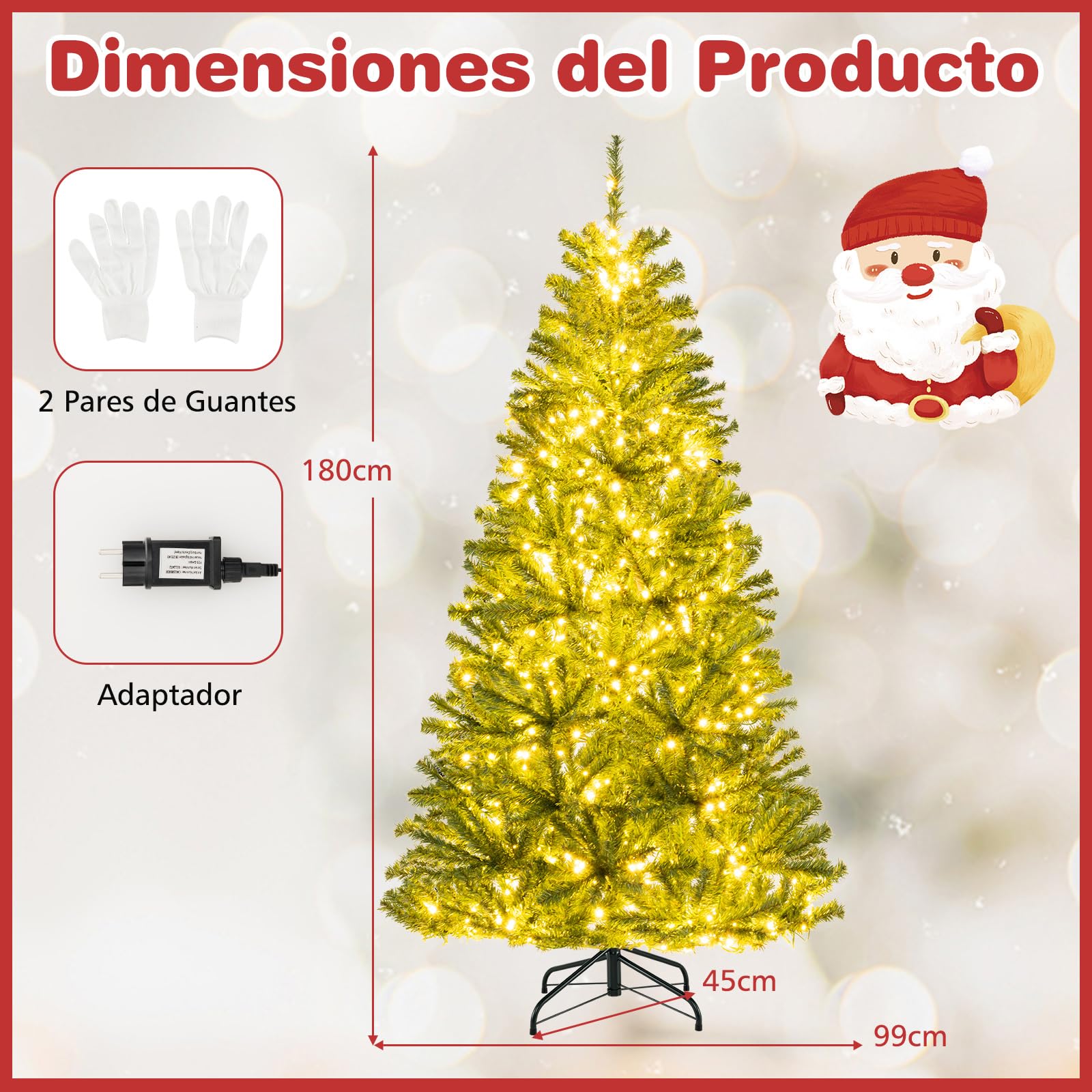 COSTWAY Árbol de Navidad con Luces Incorporadas 180cm, 250 Luces LED Blancas Cálidas, 3 Modos y Brillo Ajustables, Temporizador, 680 Ramas de PVC, Arvore de Natal with Light Hogar Oficina Fiesta
