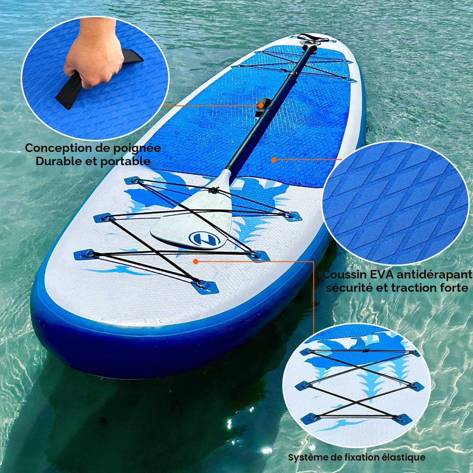 Kit de Planche de Stand up Paddle Gonflable avec Accessoires complets et Support pour Appareil Photo, 320 x 81 x 15 cm, Planche de Sup 10'6", 150 kg, Planche de Paddle pour Adulte