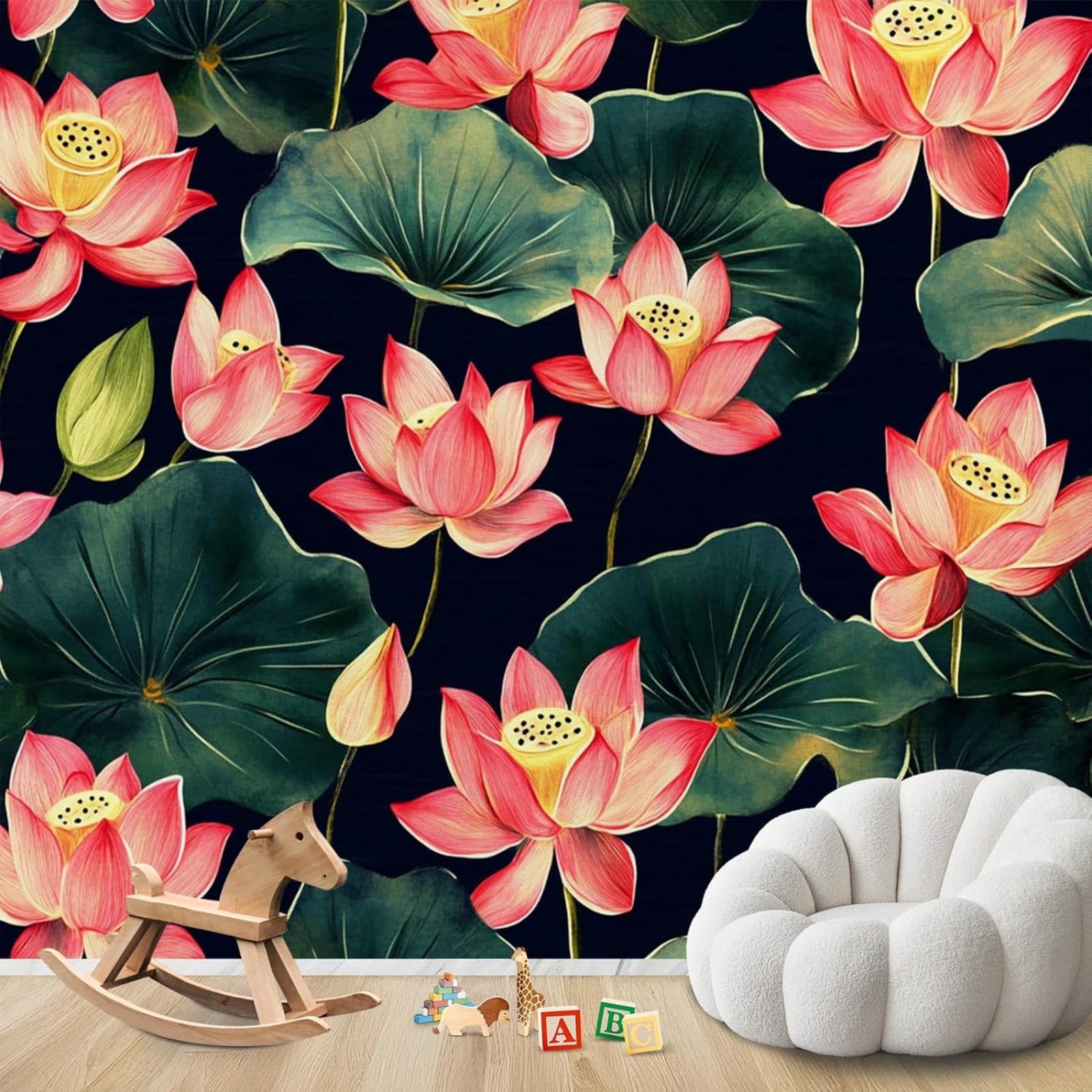 kfjhgbdshhj Photo Wallpaper Lotus Flower Japanese Style Non-Woven Modern Living Room Bedroom Children's Room Wall Decoration Motif Wallpaper,200cmx140cm Stickers - Frameless Painting - Poster