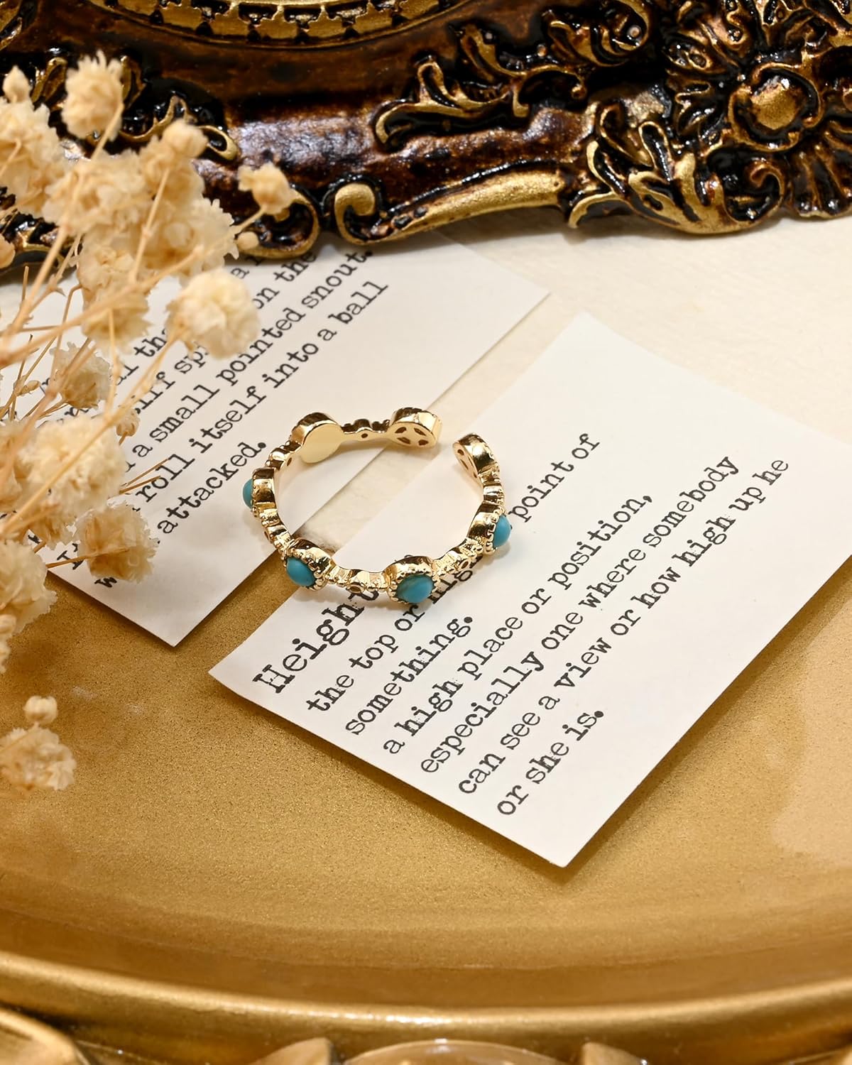 14K Gold Plated Turquoise Open Ring Boho Dainty Adjustable Rings for Women Turquoise Jewelry - Image 2