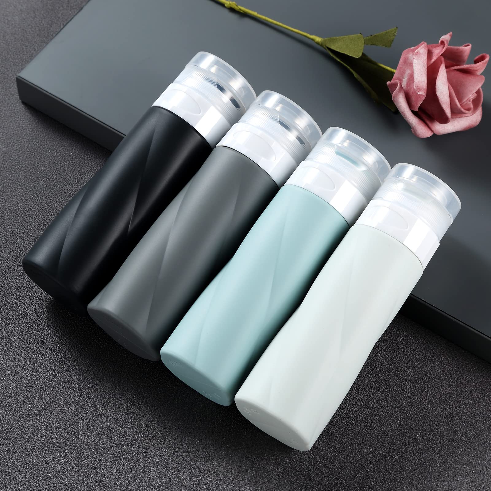 Gemice Reiseflaschen für Toilettenartikel, 85 ml, TSA-zugelassen, Reisegröße, BPA-frei, auslaufsicher, Reiseschlauch, nachfüllbar, Flüssigkeit, Reisezubehör mit transparentem Kulturbeutel, 4 Stück