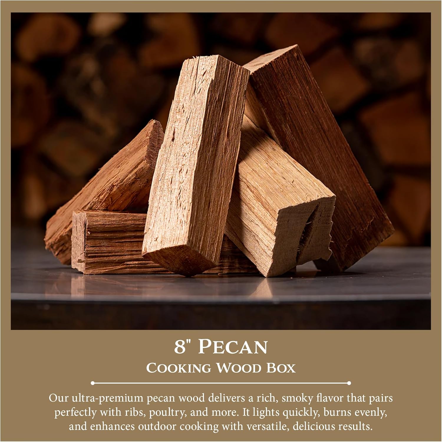 Pecan Cooking Wood Splits by Cutting Edge – 8" Wood for Smokers and Grills | Long Burn Time, Great Flavor | Ideal for Poultry, Pork, Fish & Game | Sweet, Nutty Smoke |Standard Box 10 lbs