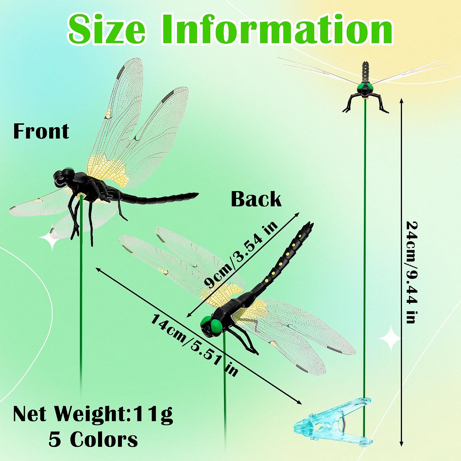 9 Pack 3D Fake Dragonfly Stakes and Clips for Potted Plants Decor image 2