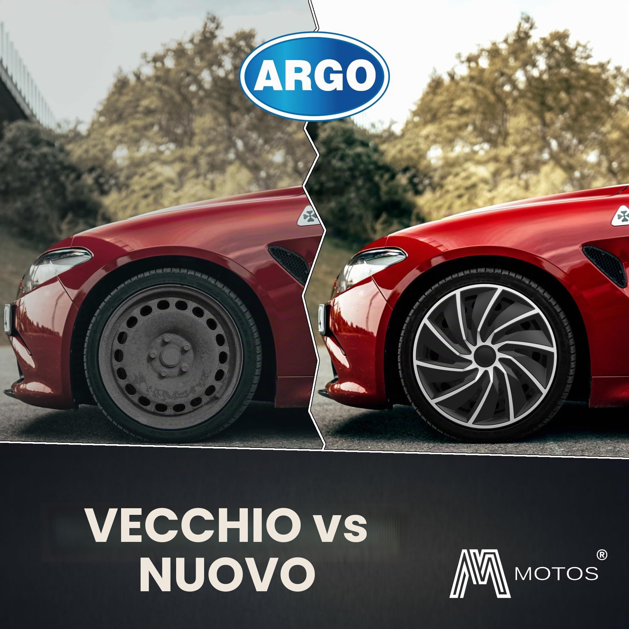 M MOTOS Set di 4 Copricerchi 16 pollici - Eliminate i graffi con questi copriruota flessibili e leggeri da 16 pollici. Facili da installare, non richiedono attrezzi e proteggono dallo sbiadimento!