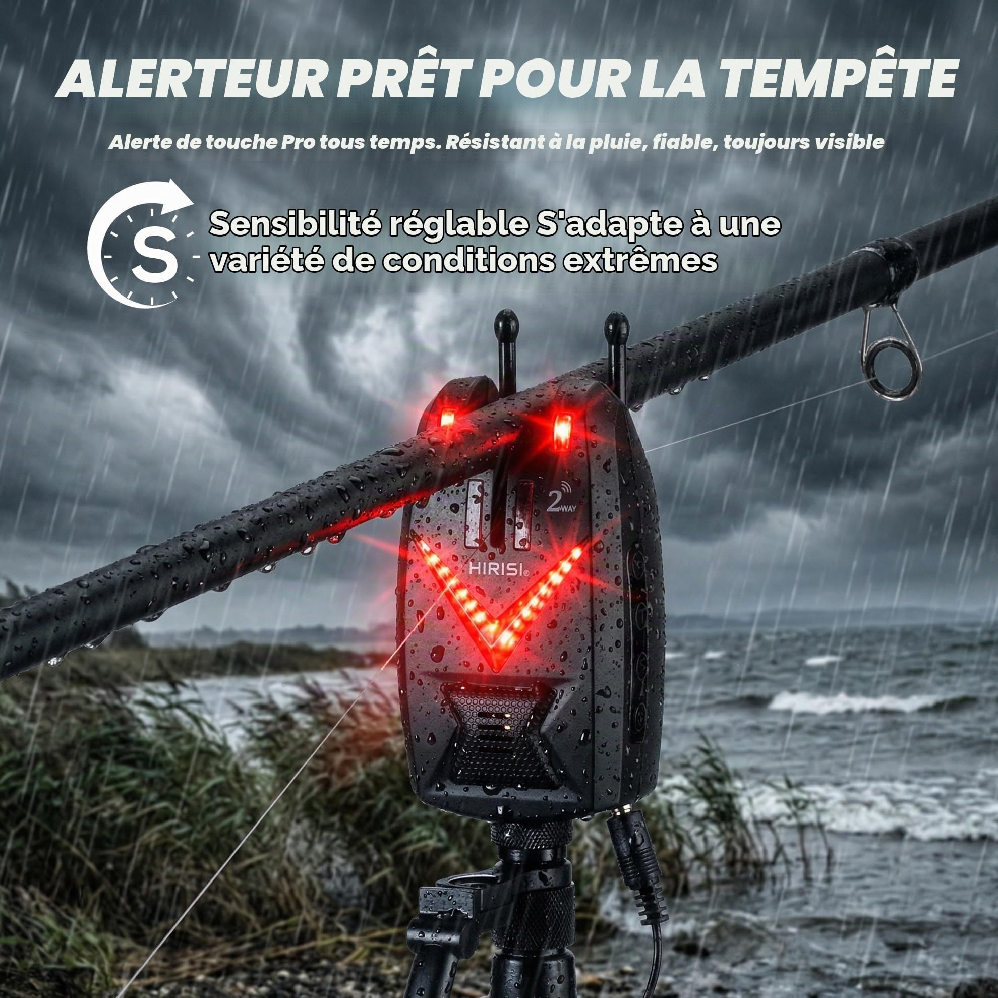 Hirisi Tackle Kit de détecteurs de touche pour carpe avec récepteur radio, qui sert également de télécommande, veilleuse et antivol - Sensibilité de pêche, volume et son réglables.