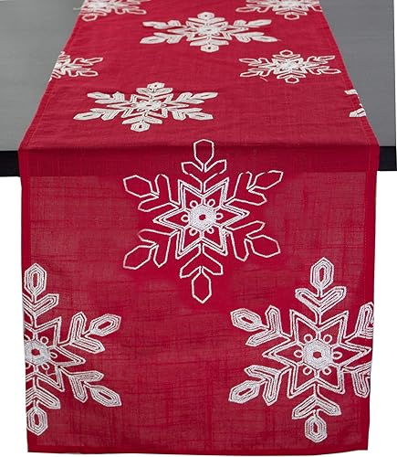 Miniatura 2 de Camino de mesa de Navidad bordado con copo de nieve blanco de 16 x 70 pulgadas, mantel rojo para decoración de vacaciones, cena, banquetes y