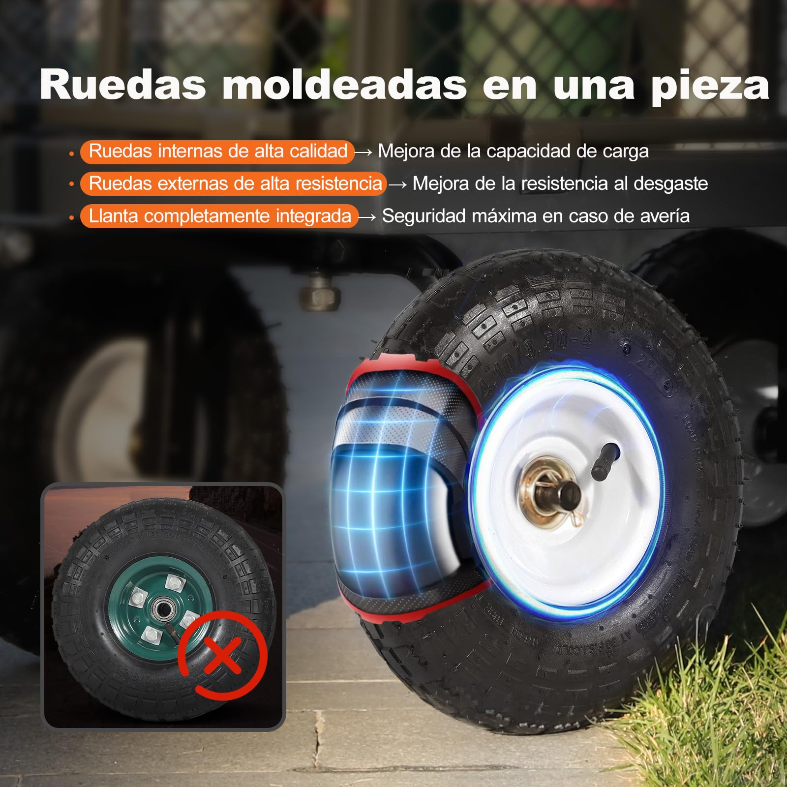 Carro de jardín Titan – Capacidad de Carga 550 KG, Carretilla de Transporte para Equipos con Mango Patentado, Neumáticos inflables de Caucho Completo, 200L, Gris