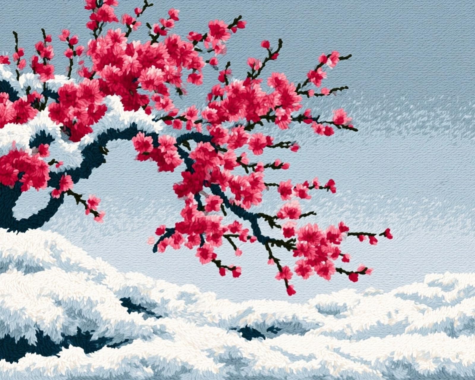 Wallphantom Latch Hook Rug Kits for Adults Beginners,Snow Scene of Plum Blossom Branches