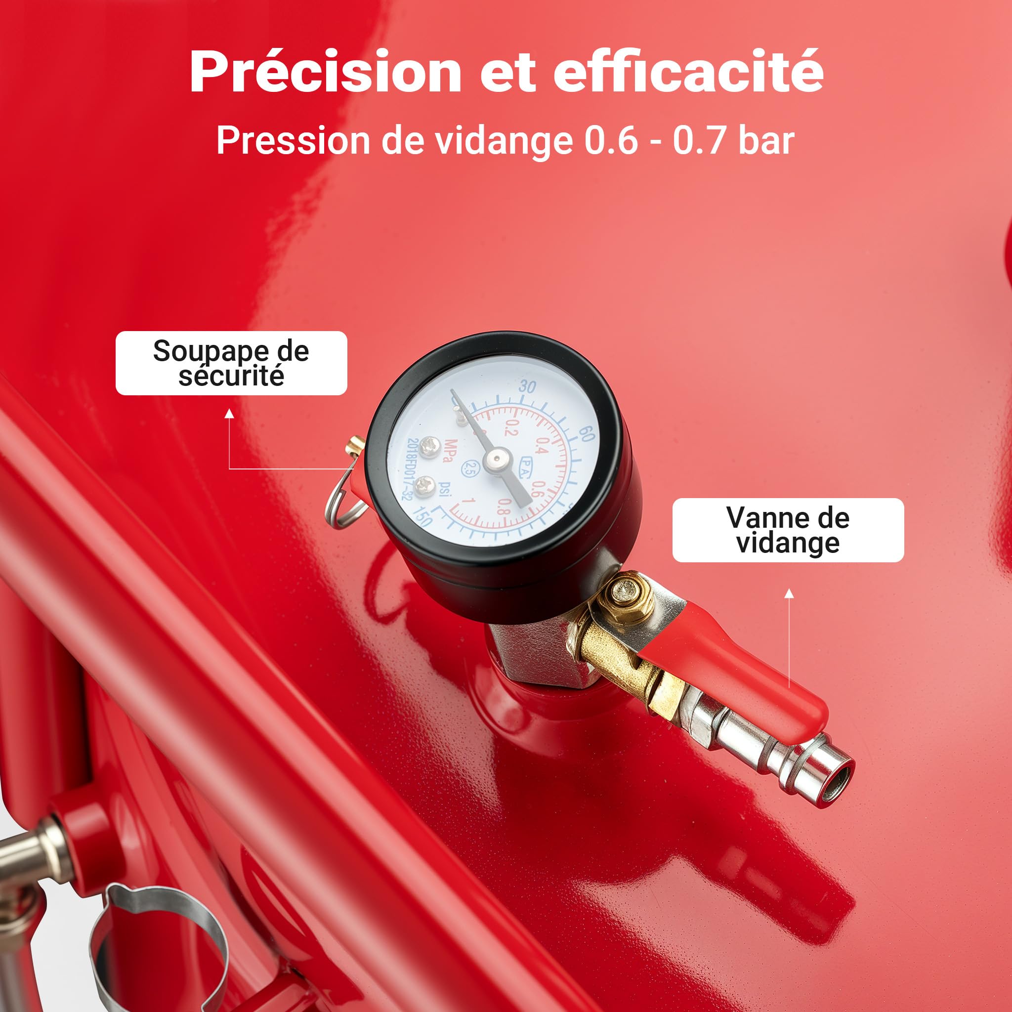 Wiltec Appareil Récupérateur d’huile Pneumatique Rouge Réservoir 68 L Hauteur réglable 98-157cm 4 Roues Vidange Huile usagée Chariot Récupération Huiles Nettoyage Accessoires Atelier Garage Automobile