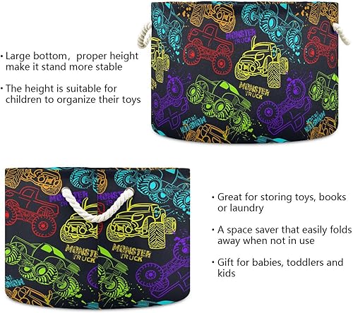Miniatura 3 de Cesta de almacenamiento redonda grande con grafiti para camión, cesta para cuarto de bebé, organizador de almacenamiento de juguetes, bolsa de