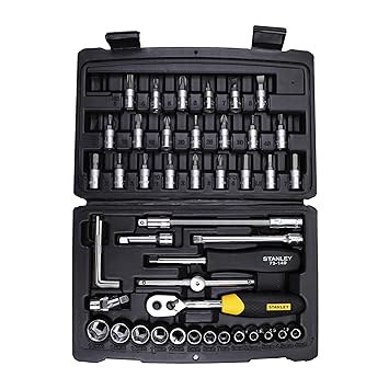 STANLEY STMT72794 1/4'' Square Drive Metric Socket Set with Double Nickel Chromium Alloy (46-Pieces), YELLOW & BLACK