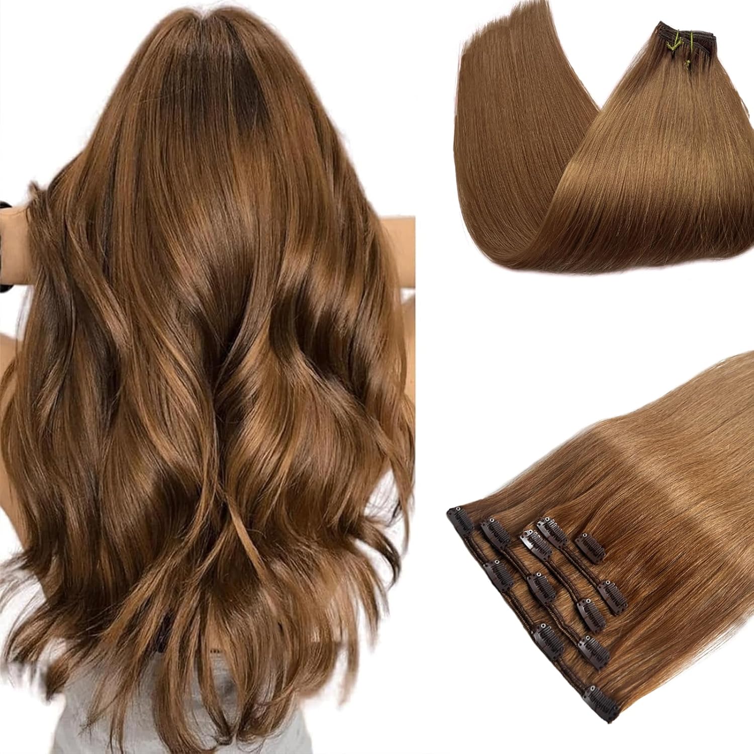 Belaved Clip in Hair Extensions, 20 Inch 70g Black Mix Blonde Clip in Hair Extensions Real Human Hair 7pcs Straight Double Weft Nature Ends