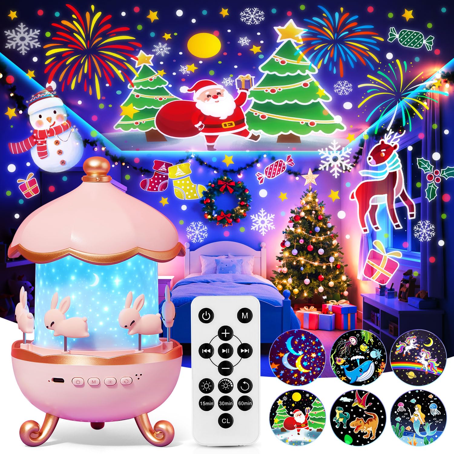 Star Projector for Kids,15 Films Star Lights for Ceiling Projector +10 Sleep Sounds Machine Baby Night Lamp,Remote Timer Cute Pink Lamp Nursery Lamp,Exquisite Christmas Gifts for Kids Baby Girl Gifts