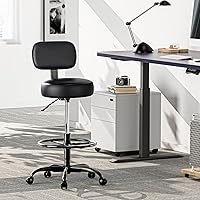 Vista 2 de SUPERJARE Silla de dibujo con respaldo, taburete con reposapiés ajustable, silla de escritorio de oficina multiusos, cojín de asiento grueso