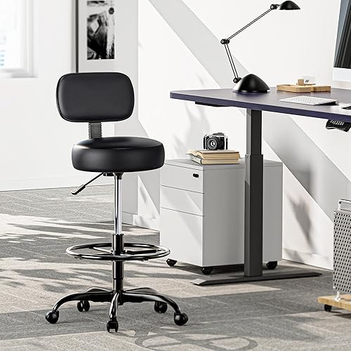 Miniatura 2 de SUPERJARE Silla de dibujo con respaldo, taburete con reposapiés ajustable, silla de escritorio de oficina multiusos, cojín de asiento grueso para el