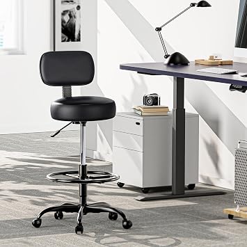SUPERJARE Drafting Chair with Backrest, Adjustable Foot Rest Rolling Stool