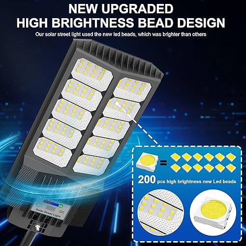 Miniatura 3 de Luces solares de calle de 6500 W impermeables para exteriores, luz solar comercial al aire libre, 120 luces LED solares de alto brillo, luces