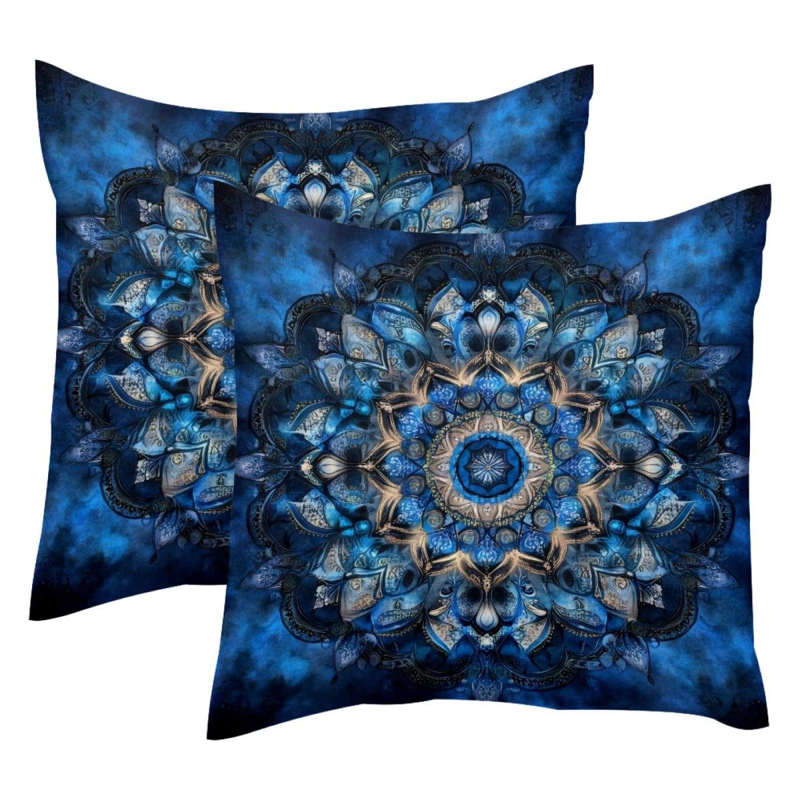 Housse de coussin en velours bleu de qualité supérieure au motif floral raffiné 50x50 cm