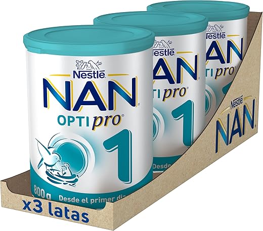 Nestlé NAN Optipro 1 Leche de inicio en Polvo para Bebés (desde el Primer Día), 3 latas x 800 g