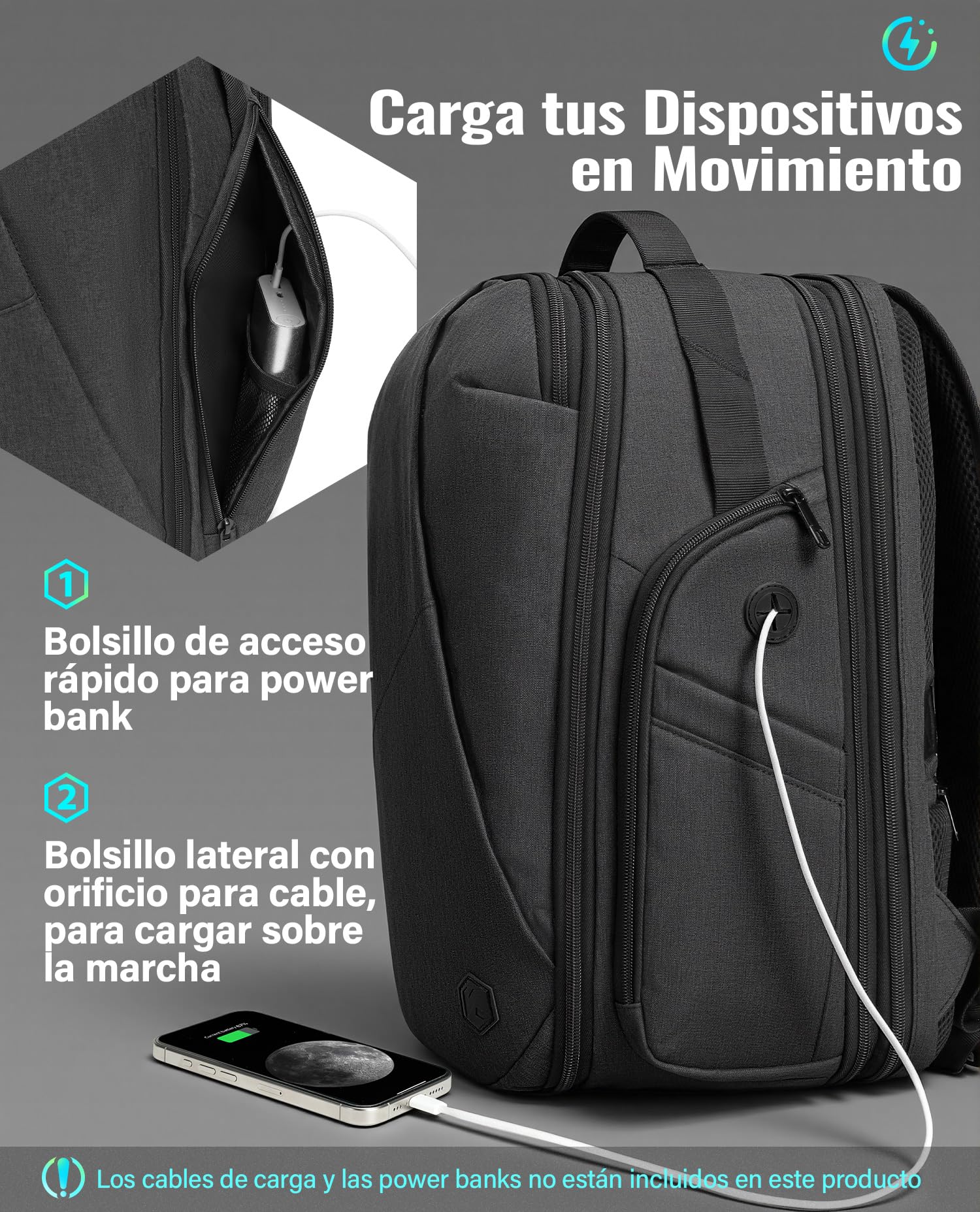 VANKEV Mochila de Viaje Expandible Equipaje de Mano para EasyJet Bolsa PC | 30L-38L, Gran Capacidad, Mochila Ligera para Portátil 17", Mochila de Viaje Casual para Hombre y Mujer, Gris Basalto