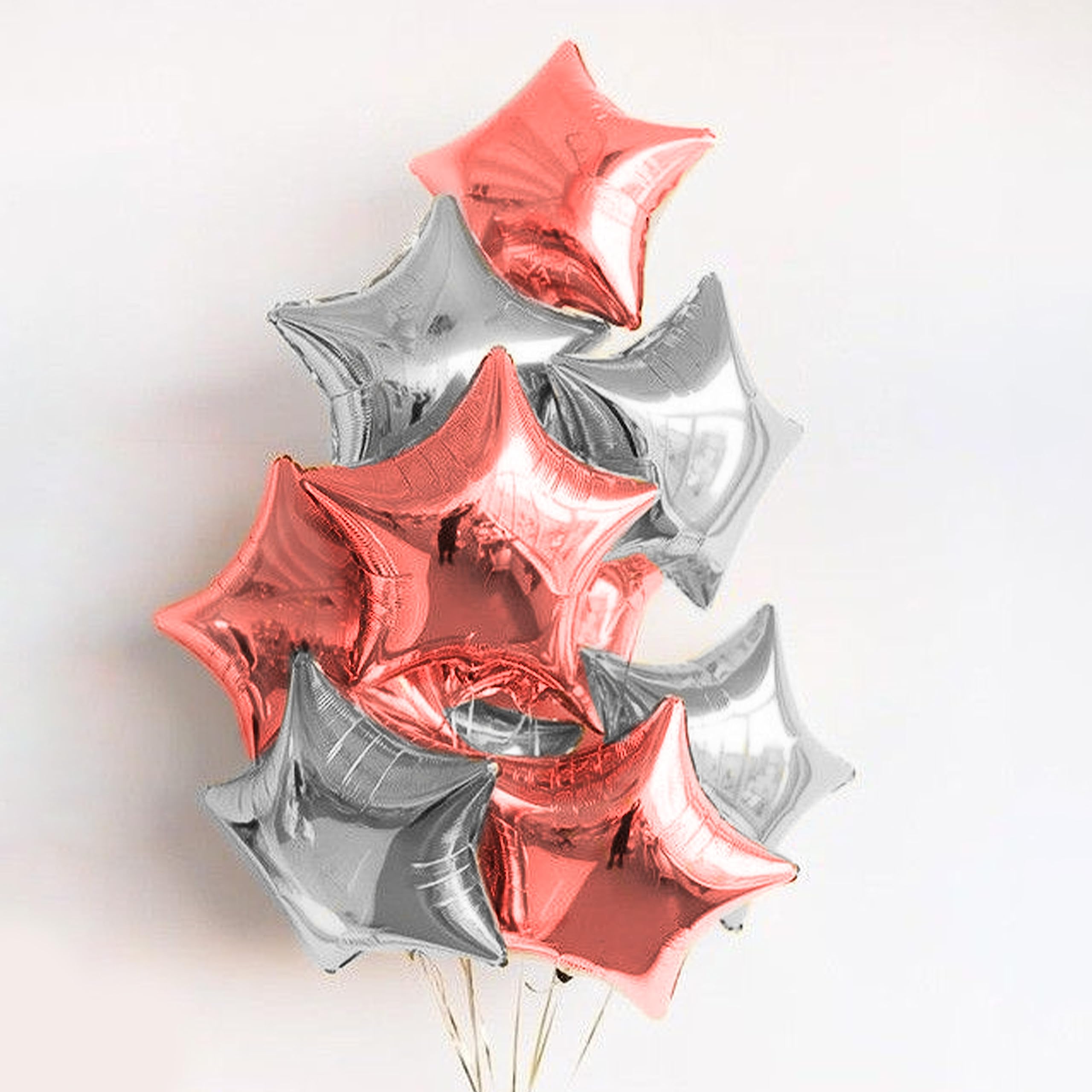 Just Party 5 Pcs Silver & Rose Gold 18 Inch Star Shape Foil Balloons with Shiny Surface For Birthdays/Anniversary/Baby Shower/bachelorette Party Decorations (Satin Roll & Straw Included)