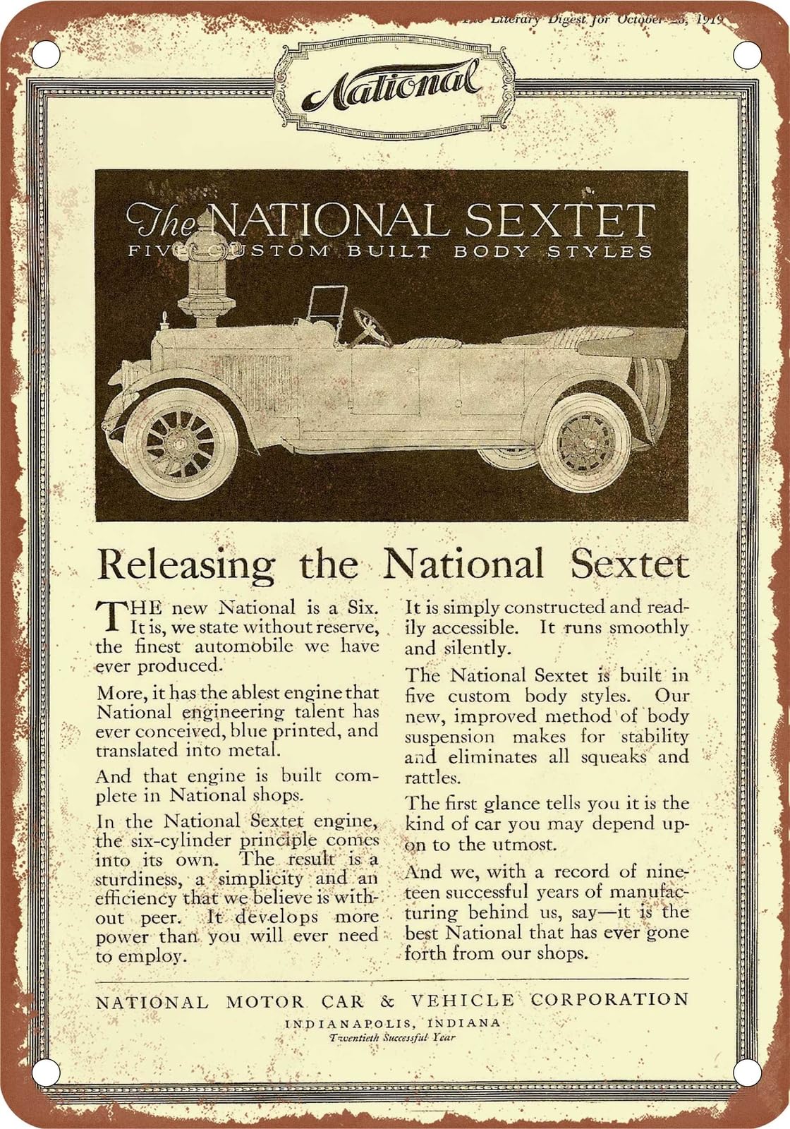 METAL SIGN - 1919 National Vintage Ad 05 - Old Retro Rusty Look home decor