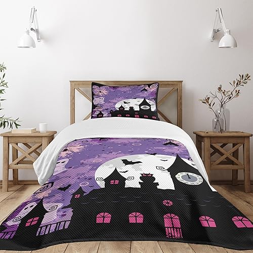 Miniatura 4 de Lunarable Colcha rosa pálido, rama de Sakura con flores de cerezo tiernas primavera japonesa, juego de colcha decorativa acolchada de 3 piezas con 2